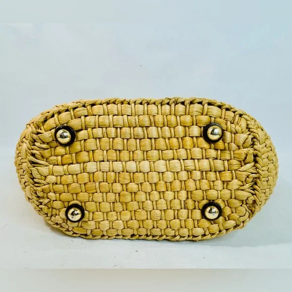 Michael Kors Santorini Raffia Woven Handbag Tote, Brown Leather/Gold Chain Strap - Picture 13 of 15